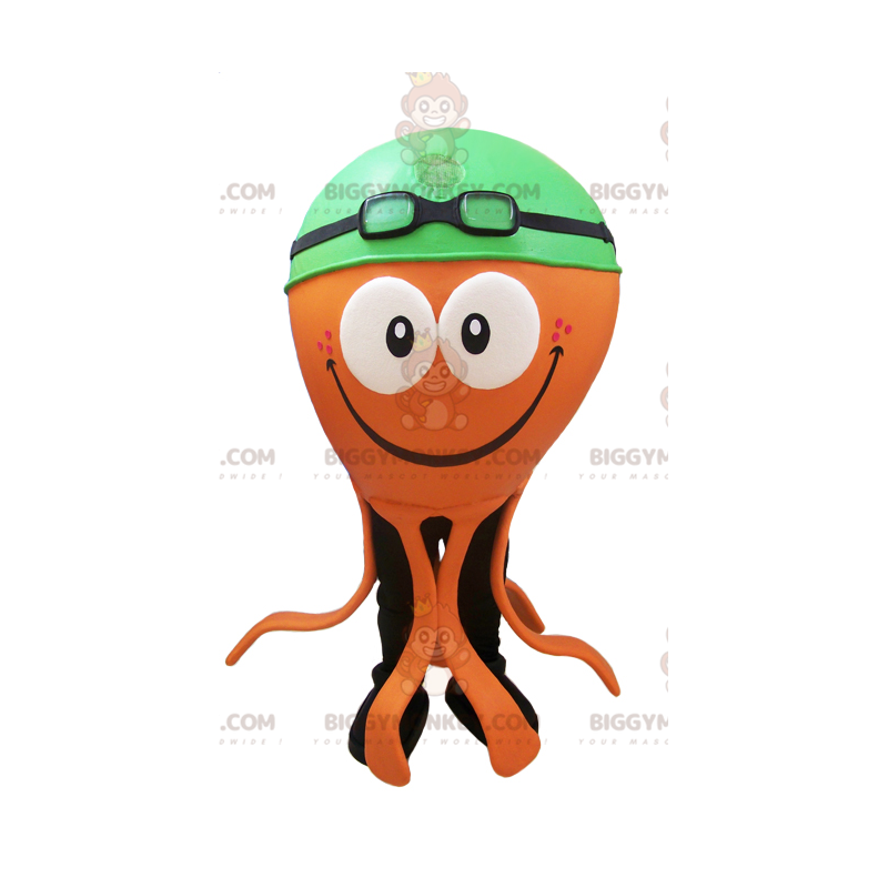 Orange Octopus BIGGYMONKEY™ maskotkostume med grøn badehætte -