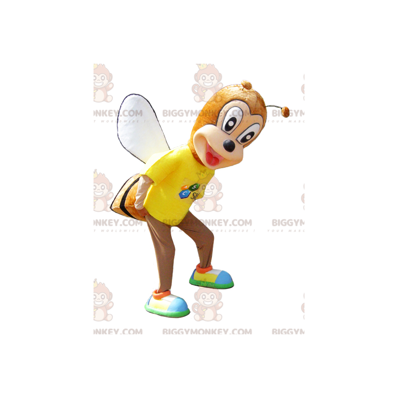 Traje de mascote BIGGYMONKEY™ amarelo alaranjado e preto da