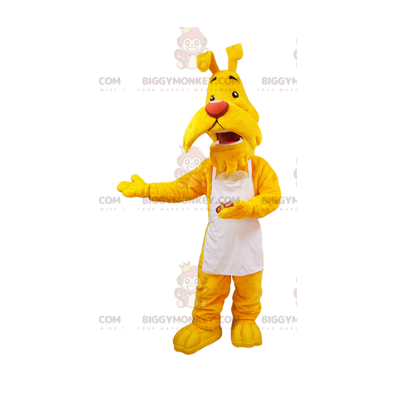 Στολή μασκότ σκύλου BIGGYMONKEY™ Mustache Yellow Dog ντυμένη με