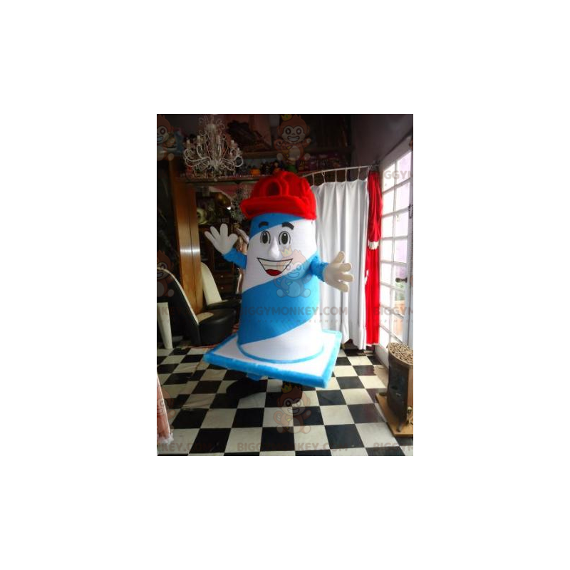 Costume da mascotte BIGGYMONKEY™ con bottone gigante blu e