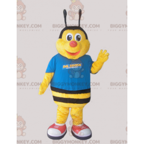 Κίτρινο και μαύρο κοστούμι μασκότ μελισσών BIGGYMONKEY™ ντυμένο