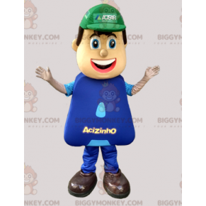 Loodgieter BIGGYMONKEY™ mascotte kostuum blauw gekleed -