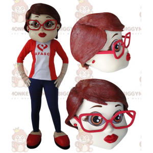 Traje de mascote BIGGYMONKEY™ de mulher elegante com óculos –