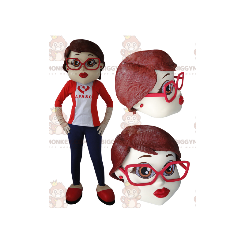 Disfraz de mascota BIGGYMONKEY™ de mujer elegante con gafas -