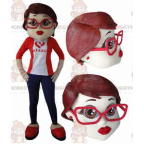 BIGGYMONKEY™ Mascot Costume of Elegant Woman with Glasses -