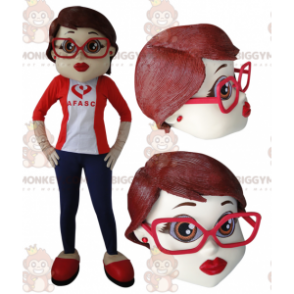 BIGGYMONKEY™ maskotdräkt av elegant kvinna med glasögon -