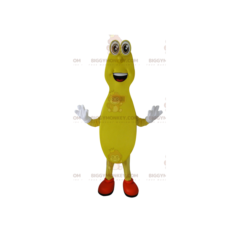 Costume da mascotte sorridente allampanato uomo giallo