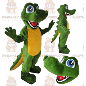 Modré oči Zelený a žlutý kostým krokodýla BIGGYMONKEY™ maskota