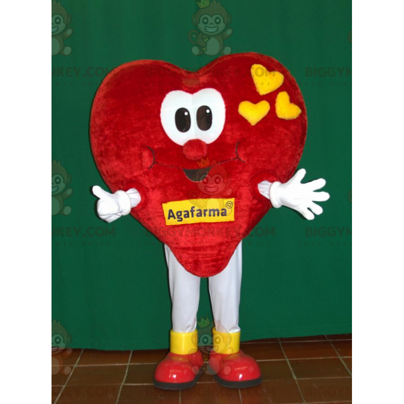 Disfraz de mascota gigante de corazón rojo y amarillo