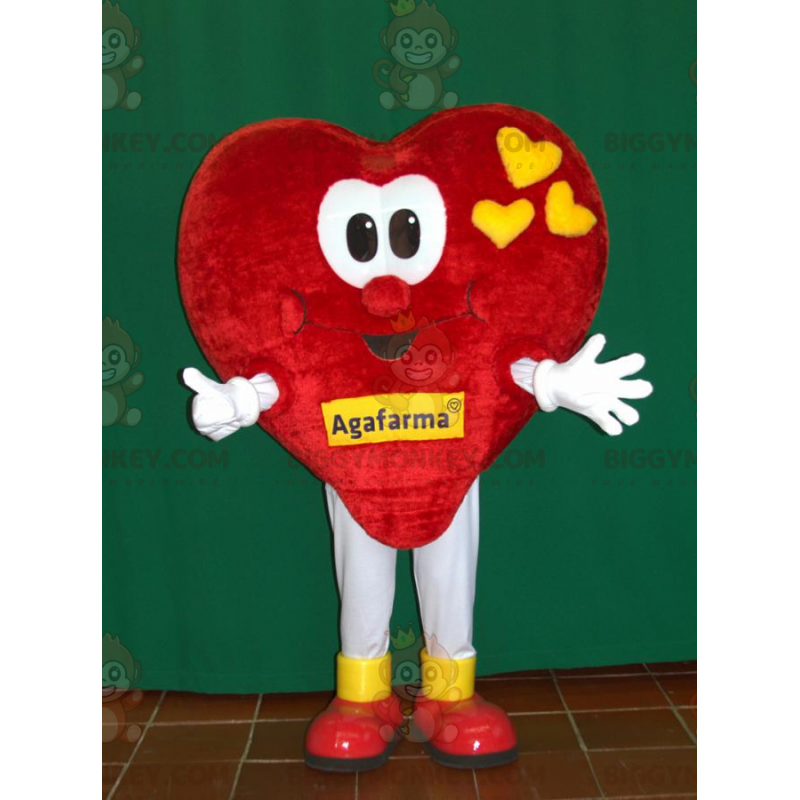 Kostým maskota obřího červeného a žlutého srdce BIGGYMONKEY™.