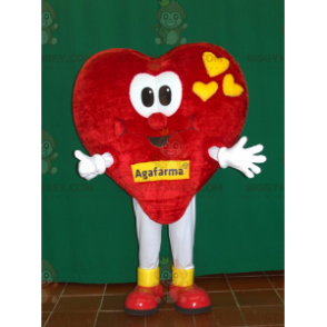 Traje de mascote gigante de coração vermelho e amarelo