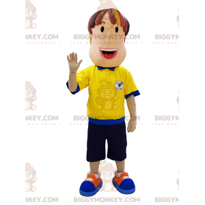 Referee Man BIGGYMONKEY™ maskotkostume med blåt og gult outfit