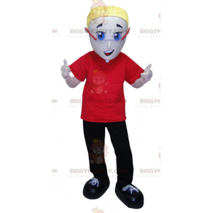 BIGGYMONKEY™ Maskottchen-Kostüm eines Mannes in Rot und Schwarz