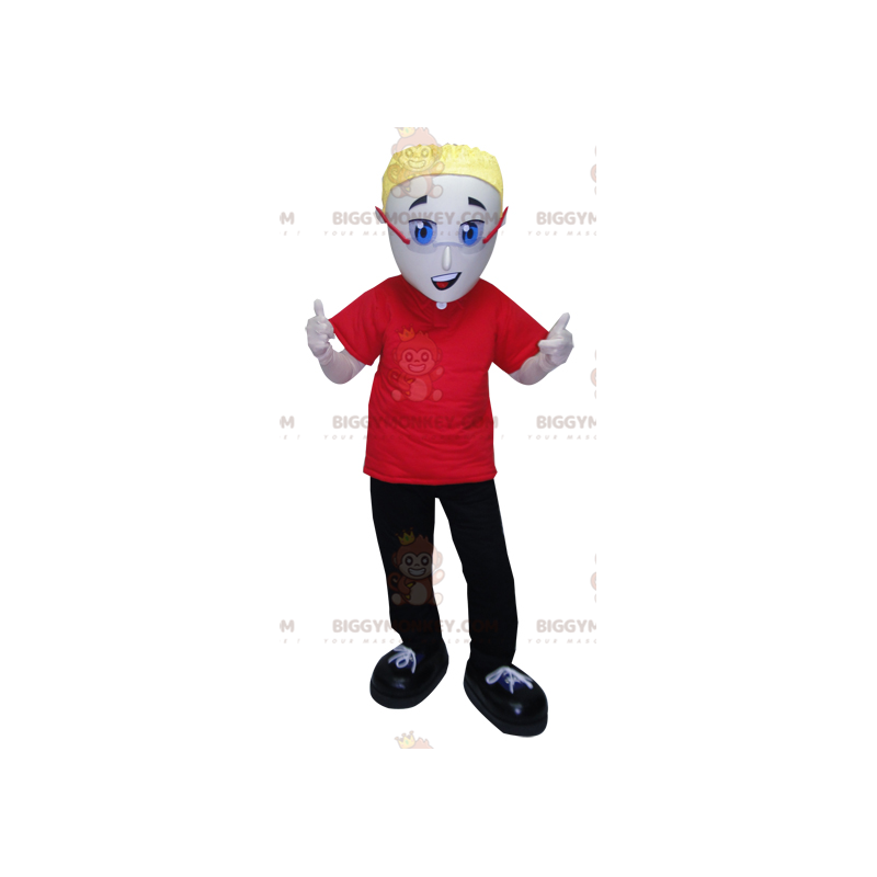 BIGGYMONKEY™ Mascot Costume of Man klädd i rött och svart med