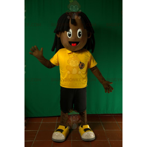 Costume de mascotte BIGGYMONKEY™ de garçon afro-américain.