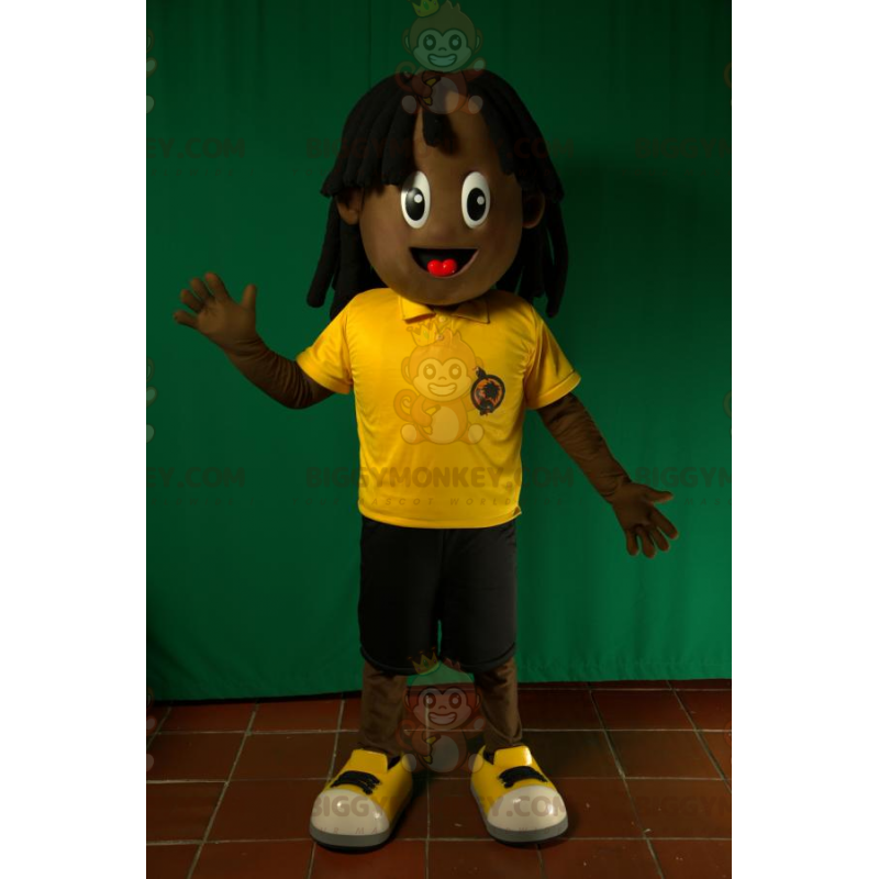 Costume da mascotte BIGGYMONKEY™ da ragazzo afroamericano.