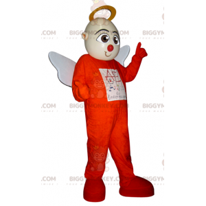 Traje de mascote BIGGYMONKEY™ de anjo em traje laranja com asas