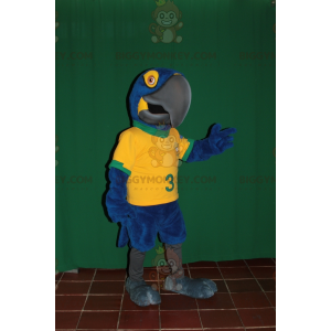 Blau-gelber Papagei BIGGYMONKEY™ Maskottchen-Kostüm mit
