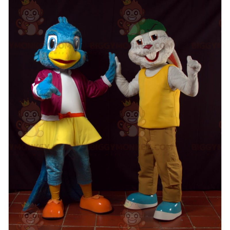 2 BIGGYMONKEY™-maskotti, sininen lintu ja harmaa kani -