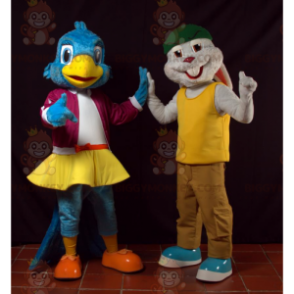 2 BIGGYMONKEY™s mascot a blue bird and a gray rabbit –