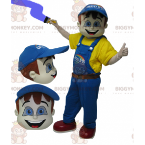 Painter BIGGYMONKEY™ Mascot Costume Dressed In Yellow With Blue