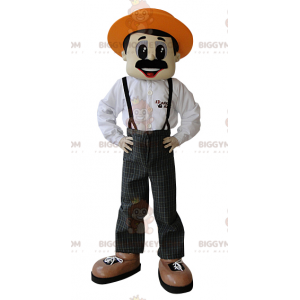 Mustachioed Farmer BIGGYMONKEY™ Mascot Costume with Hat -