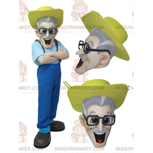 Mustachioed Farmer BIGGYMONKEY™ Mascot Costume with Straw Hat –