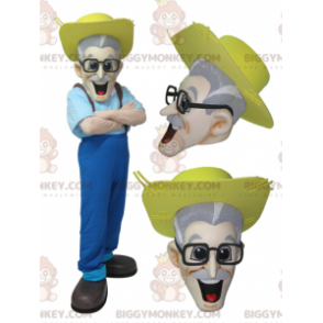 Mustachioed Farmer BIGGYMONKEY™ Mascot Costume with Straw Hat –