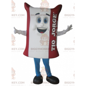 Costume de mascotte BIGGYMONKEY™ de sac de riz blanc et rouge