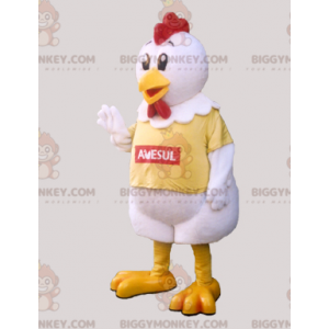 Fantasia de mascote de galinha gigante amarela e vermelha