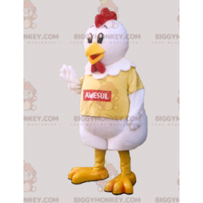 Disfraz de mascota gallo gigante blanco amarillo y rojo gallina