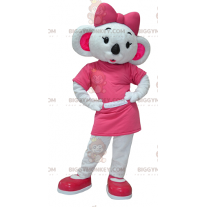 Traje de mascote muito feminino de coala branco e rosa