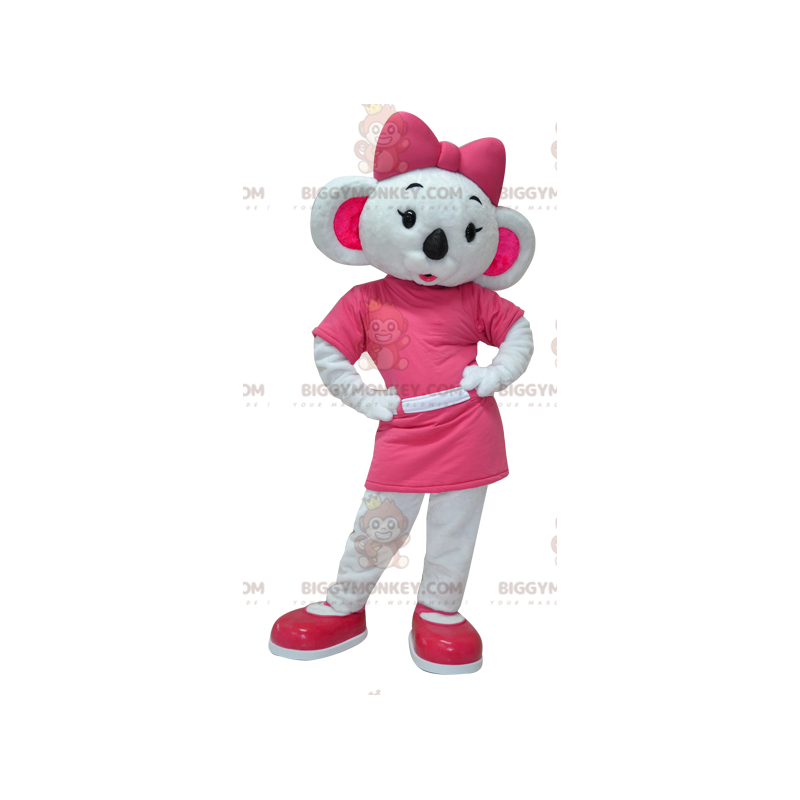 Costume de mascotte BIGGYMONKEY™ de koala blanc et rose très