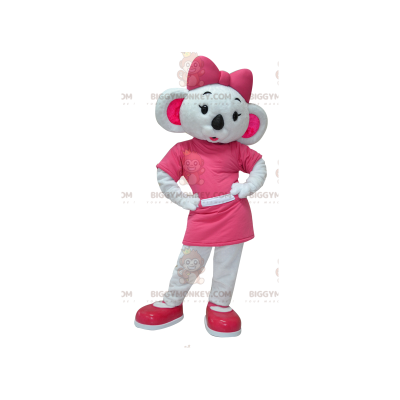 Mycket feminin vit och rosa koala BIGGYMONKEY™ maskotdräkt -