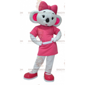 Costume de mascotte BIGGYMONKEY™ de koala blanc et rose très