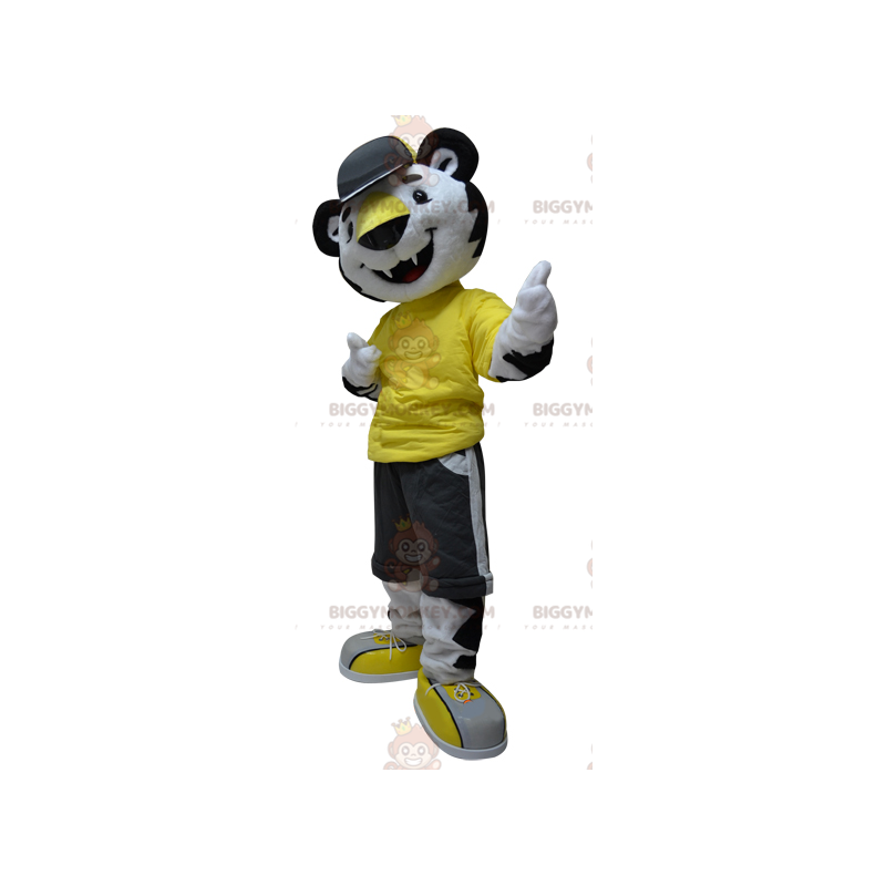 Costume mascotte BIGGYMONKEY™ tigre ghepardo bianco e nero -