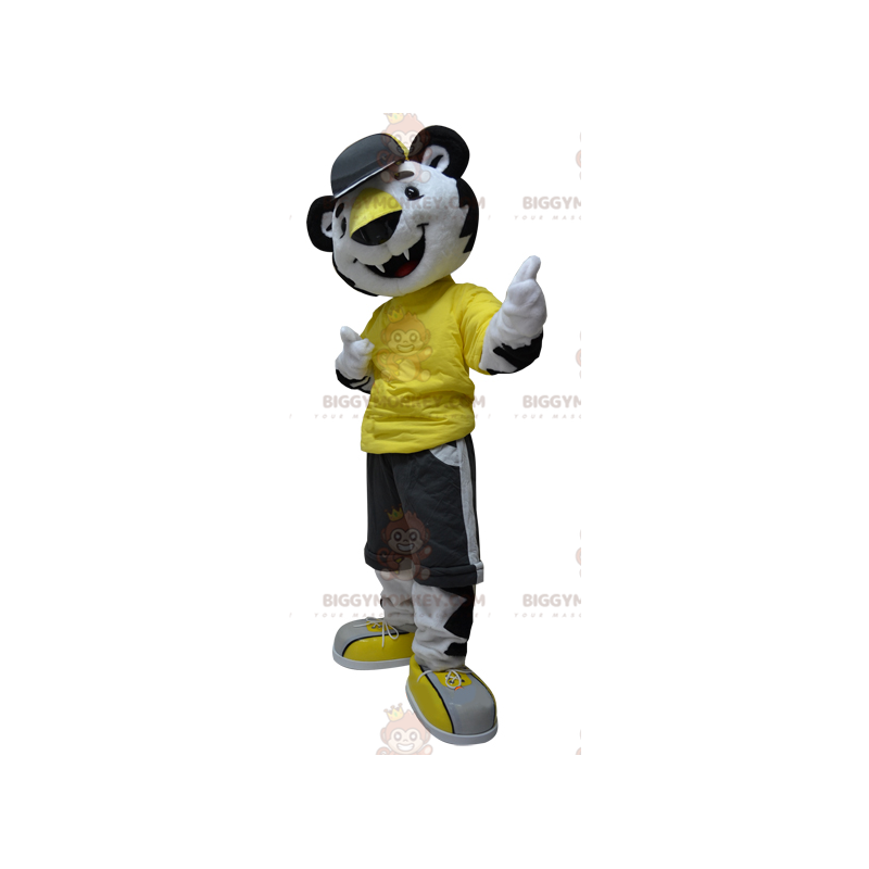 Schwarz-Weiß-Geparden-Tiger-BIGGYMONKEY™-Maskottchen-Kostüm -