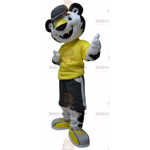 Traje de mascote BIGGYMONKEY™ Tigre Chita preto e branco –