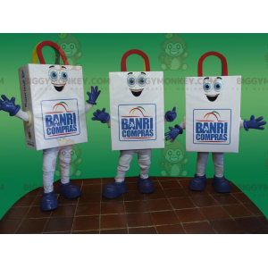 3 BIGGYMONKEY™s smiling white paper bag mascots –