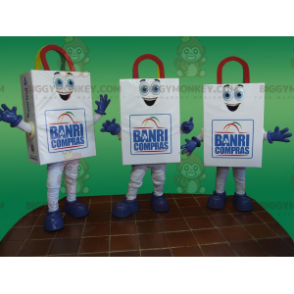 3 BIGGYMONKEY™s smiling white paper bag mascots –