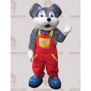 Gray and White Mouse BIGGYMONKEY™ Mascot Costume Dressed in