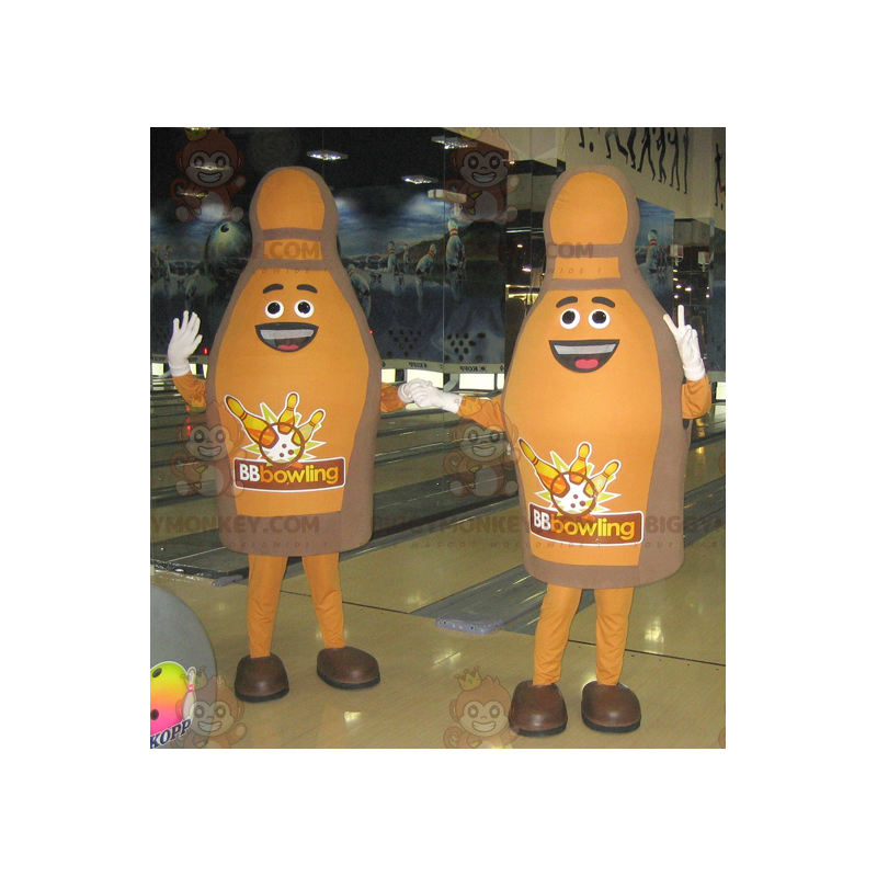 2 mascotes de boliche marrom sorridentes do BIGGYMONKEY™s –