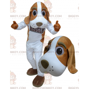 Costume mascotte gigante bianco e marrone cane BIGGYMONKEY™ -