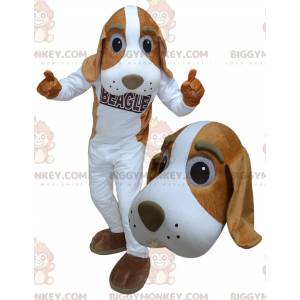 Kostým maskota obřího bílého a hnědého psa BIGGYMONKEY™ –