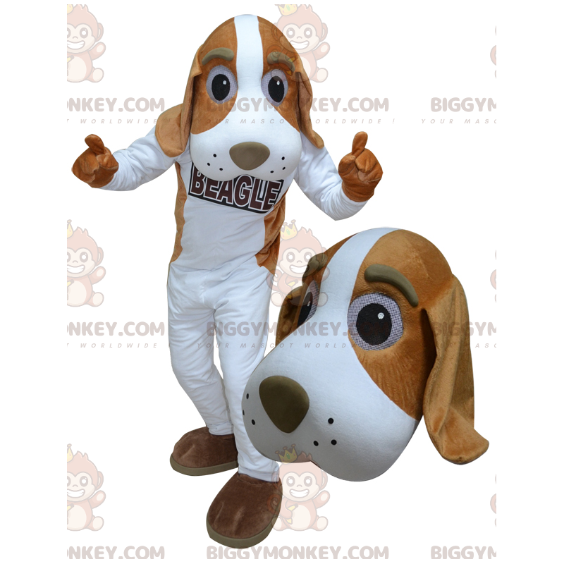 Costume mascotte gigante bianco e marrone cane BIGGYMONKEY™ -