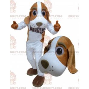 Costume mascotte gigante bianco e marrone cane BIGGYMONKEY™ -