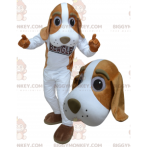 Gigantische witte en bruine hond BIGGYMONKEY™ mascottekostuum -