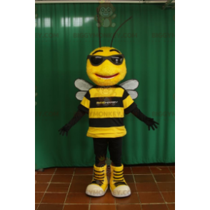 Disfraz de mascota de abeja negra y amarilla BIGGYMONKEY™ con