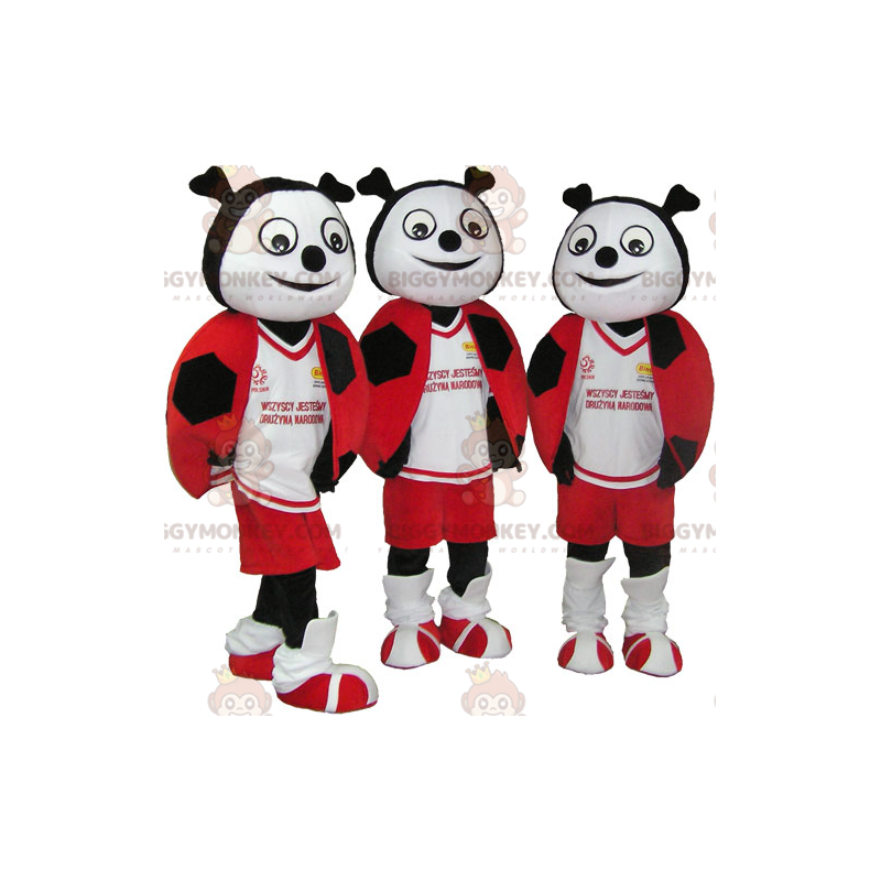 3 BIGGYMONKEY™s mascot red black and white ladybugs -