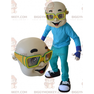 BIGGYMONKEY™ Costume da mascotte Uomo calvo con occhiali gialli